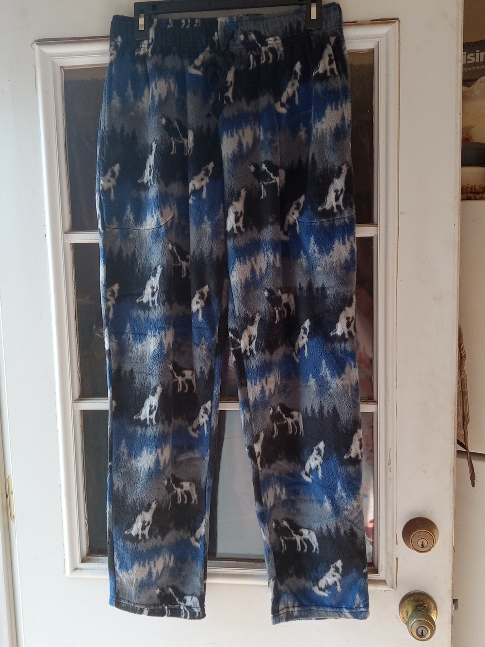 Cuddl Duds Blue and Gray Wolf Printed Men's Lounge Pants